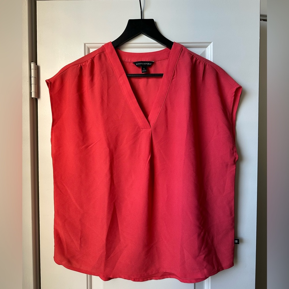 Banana Republic Women's V-Neck Cap Sleeve Top - Burnt Orange - S